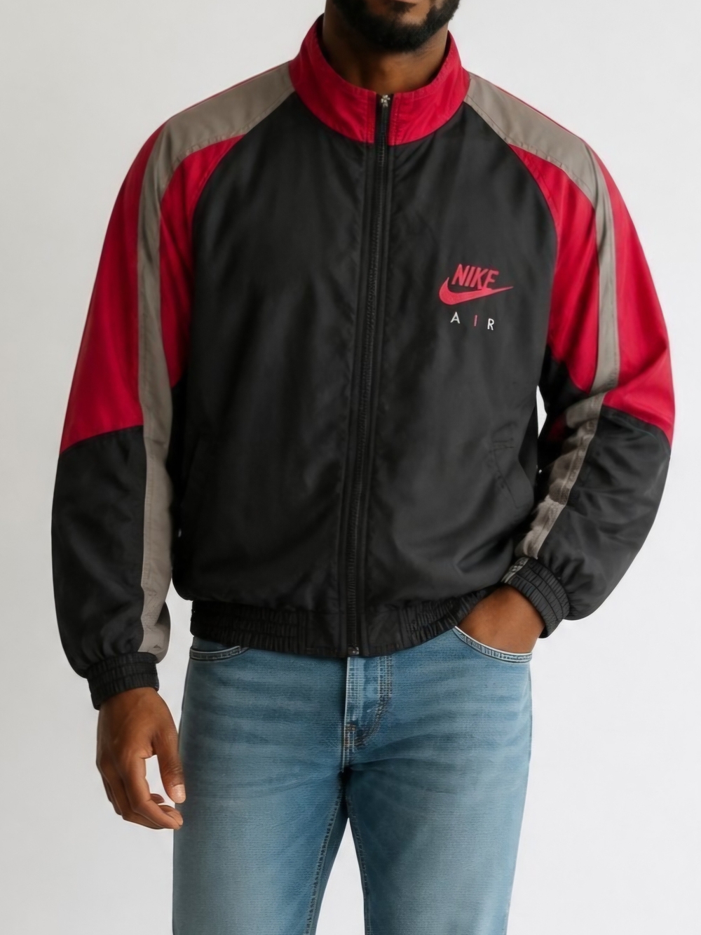 Vintage 90s Nike Air Windbreaker Black, Red & Gray Jacket